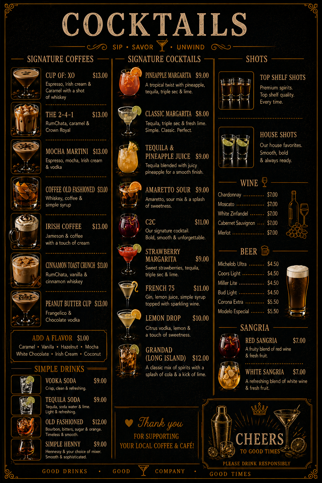 Cocktails menu