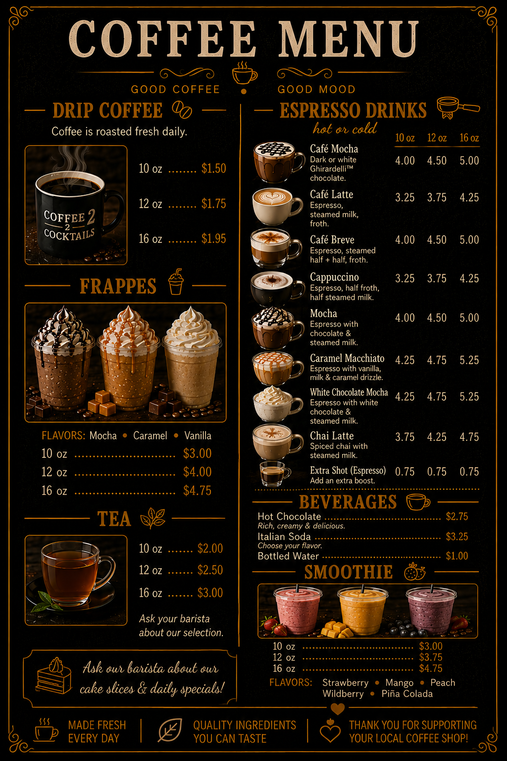Coffee menu